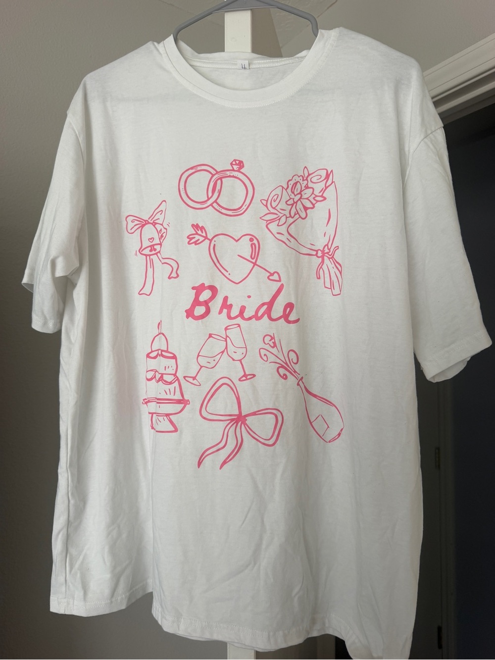Amazon Essentials White Tee with Pink Bride Graphics